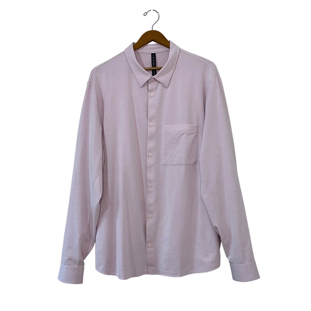 Lululemon EUC Evolution Long Sleeve Polo Shirt Pink Mens 3XL Button Down Pique